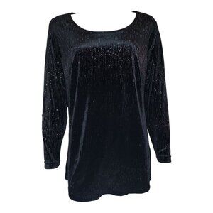 Notations‎ Shirt Womens Plus Size 1X Velvet Black Glitter Sparkle Long Sleeve
